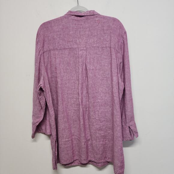 Chicos 4 Linen Tunic Top Size XXL Purple Long Sleeve Collared 1/2 Button Front - Picture 2 of 13